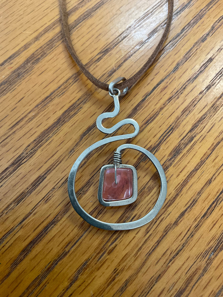 Serpentine Pendant, Rhodocrosite Stone