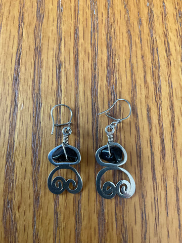 Swirl Earrings, Obsidian