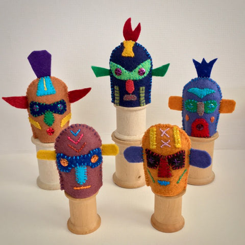 MASKED & MYSTERIOUS FINGER PUPPETS, SET #3 by artist Ulla Anobile