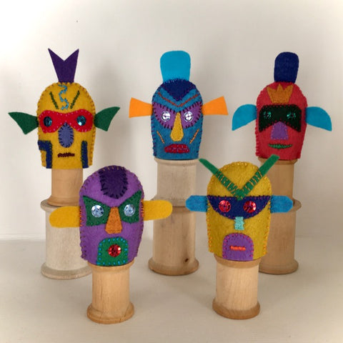 MASKED & MYSTERIOUS FINGER PUPPETS, SET #4 by artist Ulla Anobile