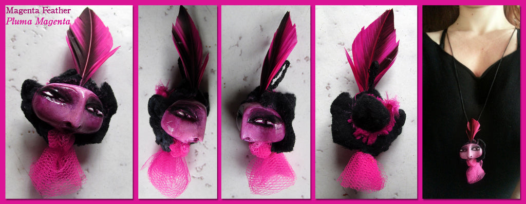 Magenta Feather Pendant by artist Patricia Krebs