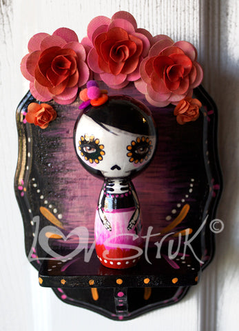 "Kokeshi Frida Nicho Red" by artist Jazmin Molina