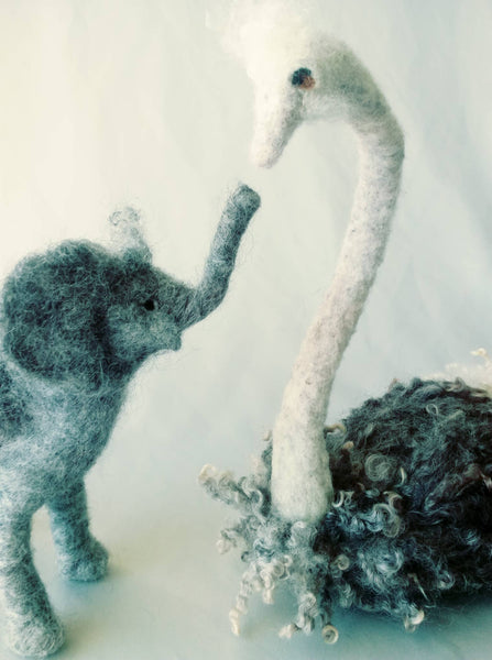 PEA THE OSTRICH AND JOTTA THE BABY ELEPHANT by artist Riitta Tuulia Beattie
