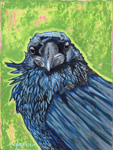 RAVEN ON GREEN by artist Rosie Garcia