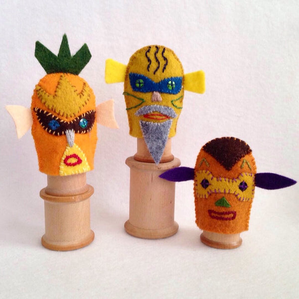 MASKED & MYSTERIOUS FINGER PUPPETS, SET #1 by artist Ulla Anobile