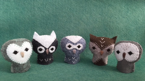 OWL FINGER PUPPETS, Set #2 by artist Ulla Anobile