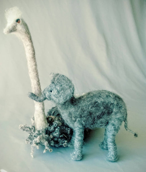 PEA THE OSTRICH AND JOTTA THE BABY ELEPHANT by artist Riitta Tuulia Beattie
