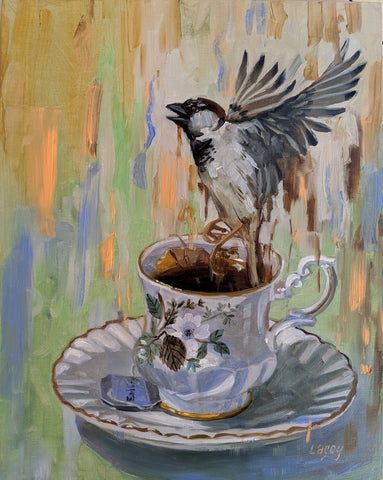 TEACUP SPARROW by artist Lacey Bryant