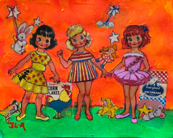 HEARTS IN THEIR CHEEKS by artists Erin Álvarez (collage) and Joe Álvarez (painting)