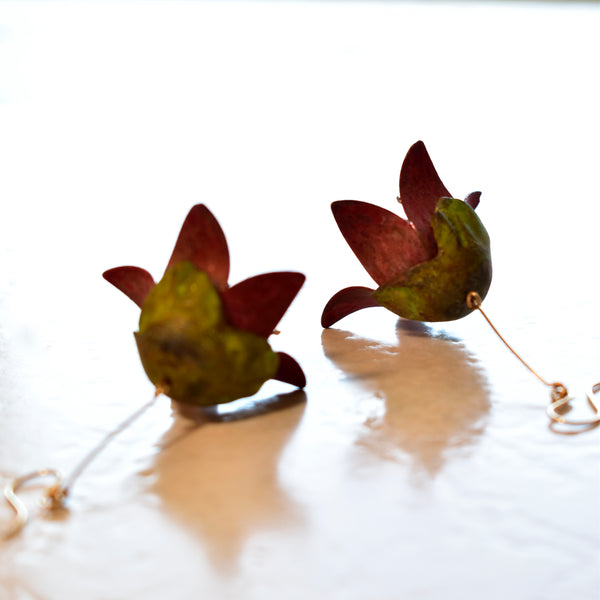 THE RED SILK COTTON OF ARGYLE STREET earrings by artist Chloe Kono