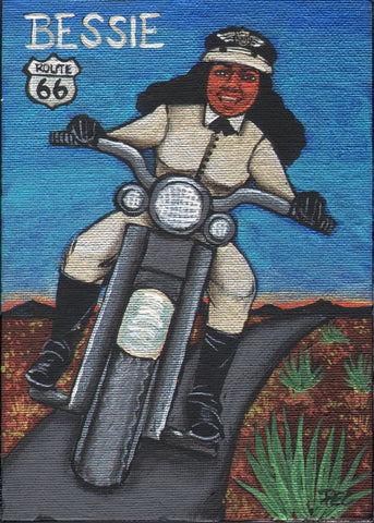 86 LA MOTOCICLETA (The Motorcycle/Bessie Stringfield ~ The Motorcycle Queen of Miami) by artist Pamela Enriquez-Courts