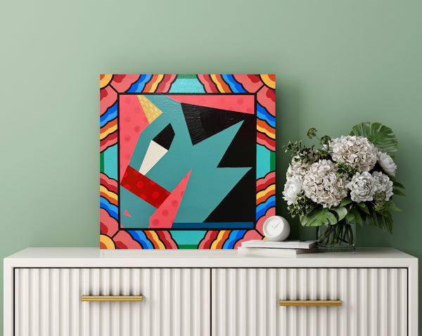 SIDE EYED HORSE by artists Ilaamen (painting) and Thomas Halbur (drawing)