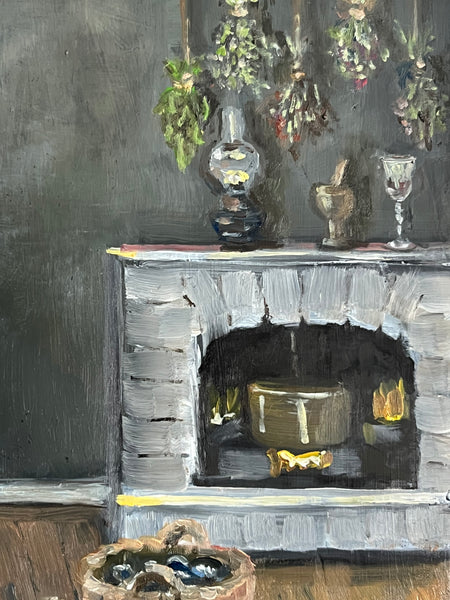 MÁGISSES (Witches) diptych by artists Athanasia Nancy Koutsouflakis (painting) and Angeliki Cintron (poem)