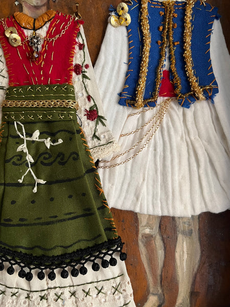 ATHENA AND NIKO by artists Athanasia Nancy Koutsouflakis (painting) and Elisa Cintron (fashion design)