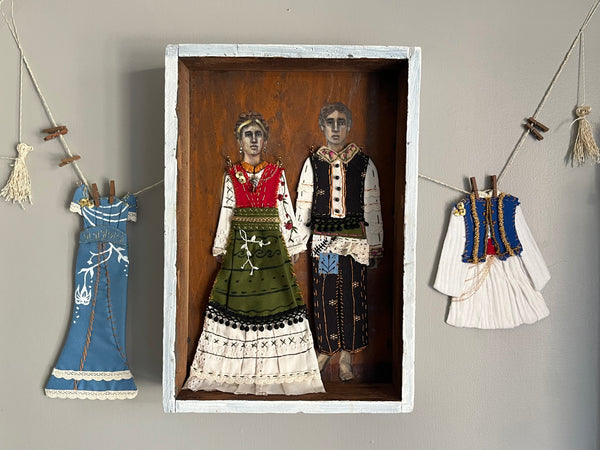 ATHENA AND NIKO by artists Athanasia Nancy Koutsouflakis (painting) and Elisa Cintron (fashion design)