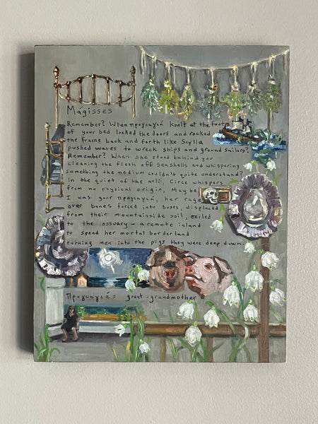 MÁGISSES (Witches) diptych by artists Athanasia Nancy Koutsouflakis (painting) and Angeliki Cintron (poem)