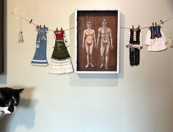 ATHENA AND NIKO by artists Athanasia Nancy Koutsouflakis (painting) and Elisa Cintron (fashion design)