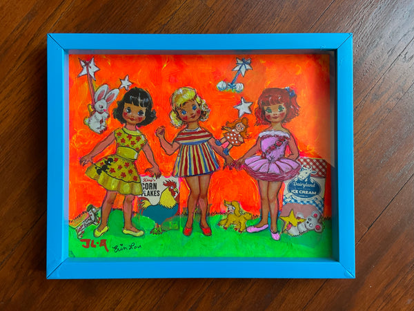 HEARTS IN THEIR CHEEKS by artists Erin Álvarez (collage) and Joe Álvarez (painting)