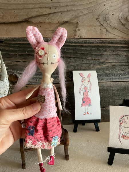 HAPPY BUNNY ART DOLL by artist Marie Charrois of Little Bird of Paradise