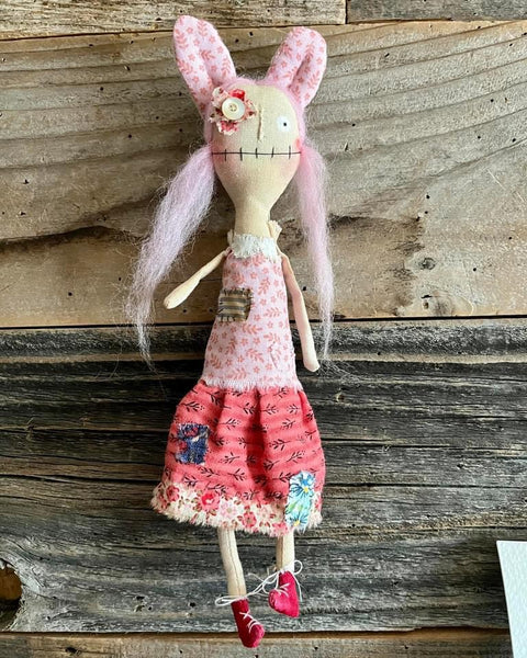 HAPPY BUNNY ART DOLL by artist Marie Charrois of Little Bird of Paradise