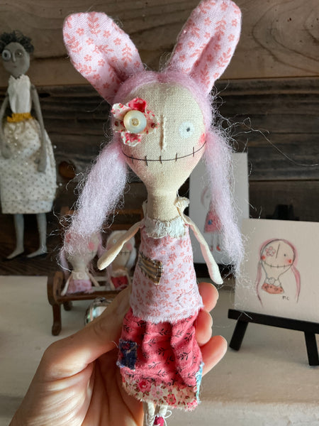 HAPPY BUNNY ART DOLL by artist Marie Charrois of Little Bird of Paradise