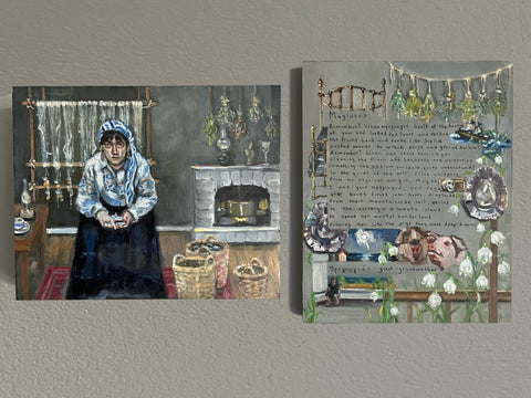MÁGISSES (Witches) diptych by artists Athanasia Nancy Koutsouflakis (painting) and Angeliki Cintron (poem)