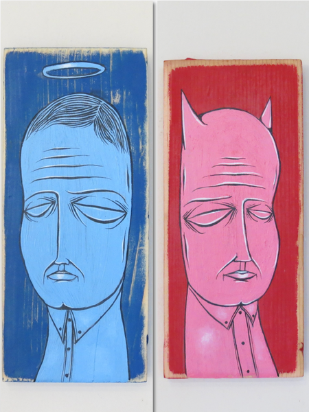 ANGEL/DEVIL diptych by artist Walt Hall