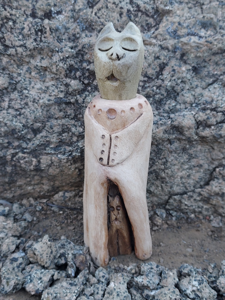 SINGING CAT DREAM JAR WITH HIDDEN CAT by artist Mark Cantrell of Wood Creatures NM