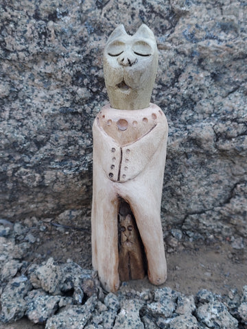 SINGING CAT DREAM JAR WITH HIDDEN CAT by artist Mark Cantrell of Wood Creatures NM