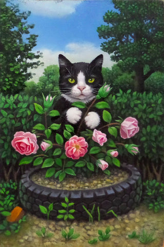 106 LA LLANTA (The Tire) / Kitty Rose Planter by artist Olga Ponomarenko