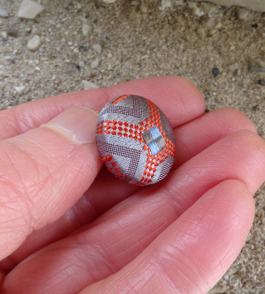 ORANGE & SILVER BUTTON LAPEL PIN by Helen Reich