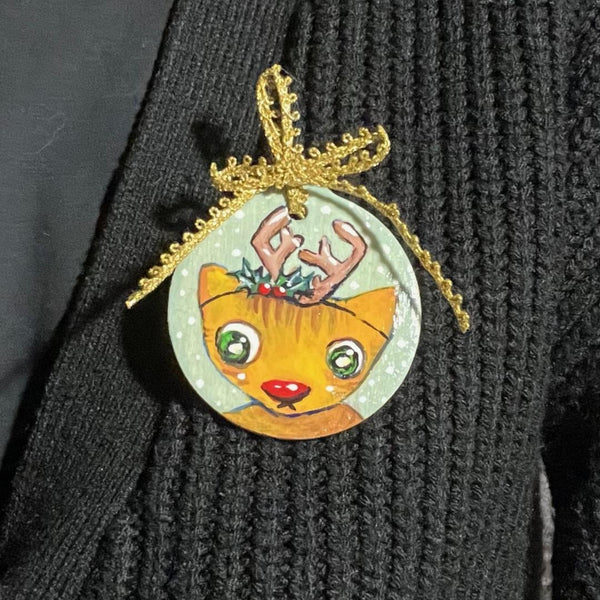 RUDOLPH CAT brooch/ornament by artist Miki Lorena K.