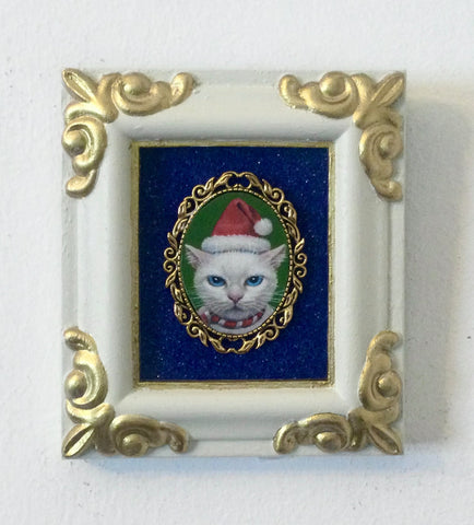 SANTA PUSS painting/brooch by artist Olga Ponomarenko
