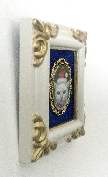 SANTA PUSS painting/brooch by artist Olga Ponomarenko