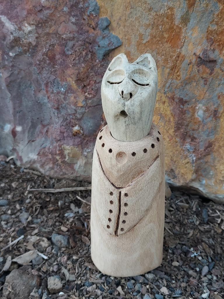 SINGING CAT DREAM JAR by artist Mark Cantrell of Wood Creatures NM