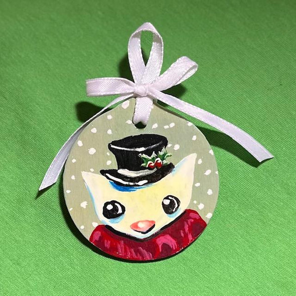 SNOWMAN CAT brooch/ornament by artist Miki Lorena K.