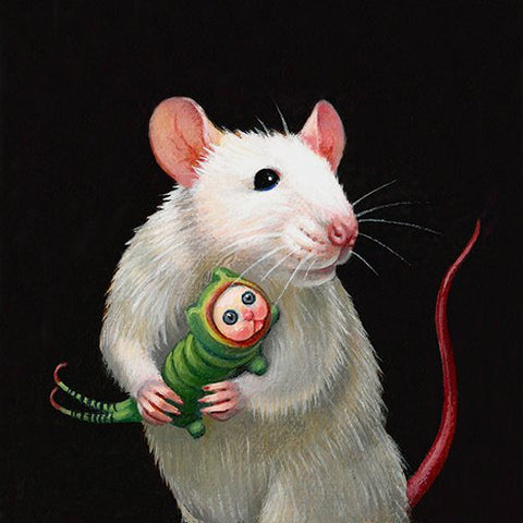 Lady Mouse with her Puss Moth Caterpillar Giclee Print by artist Olga Ponomarenko