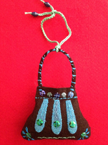 PURSE ORNAMENT, BLACK WITH TURQUOISE #3 by artist Ulla Anobile