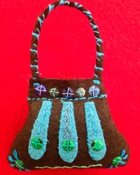 PURSE ORNAMENT, BLACK WITH TURQUOISE #3 by artist Ulla Anobile