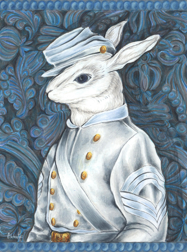 Civil War Rabbit - Confederate Army - Sergeant Major by artist Donna Abbate