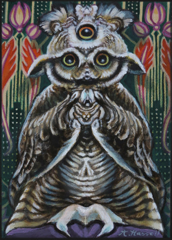 FUNHOUSE MIRROR SCREECH OWL by artist Annette Hassell
