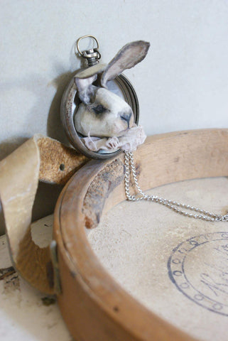 HARE HEAD WITH WATCH CASE by artist Vestri DisFairy Clay Artist