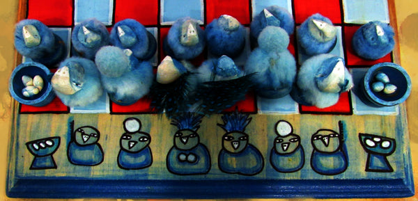 SEEDS VS. FEATHERS Chess Set by artist Patricia Krebs