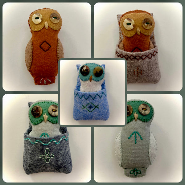 POCKET OWL 2 (with blue sleeping bag) by artist Ulla Anobile