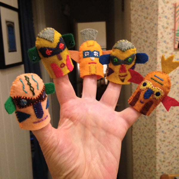 MASKED & MYSTERIOUS FINGER PUPPETS, SET #2 by artist Ulla Anobile