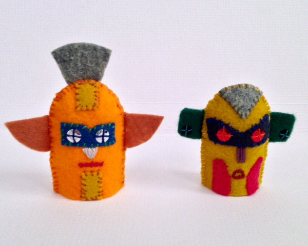 MASKED & MYSTERIOUS FINGER PUPPETS, SET #2 by artist Ulla Anobile