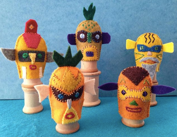 MASKED & MYSTERIOUS FINGER PUPPETS, SET #1 by artist Ulla Anobile