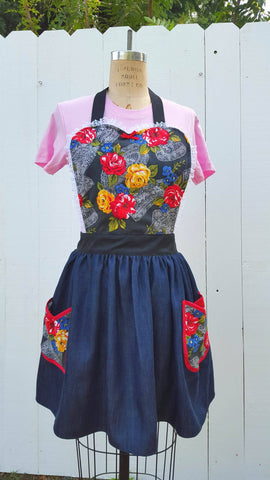 Denim Floral Loteria inspired aprons by Los Lover Dovers