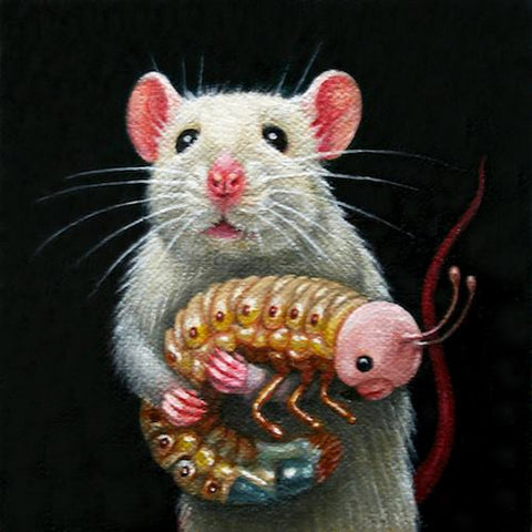 Lady Mouse with Her Pet Maggot Giclee Print by artist Olga Ponomarenko