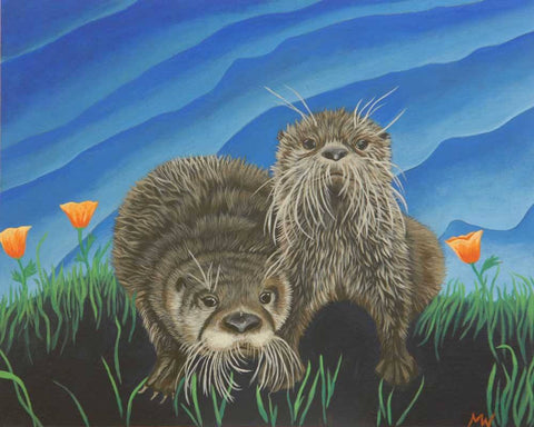 River Otters and California Poppies by artist Michelle Waters